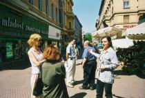 Roman Ondak, Guided Tour, 2002. Tours commenting the empty gallery space and contemporary reality on the square in front of it were provided by a professional guide hired for this occasion. Performance at Gallery Josip Racic, Zagreb. Courtesy Roman Ondak and Johnen Galerie, Berlin